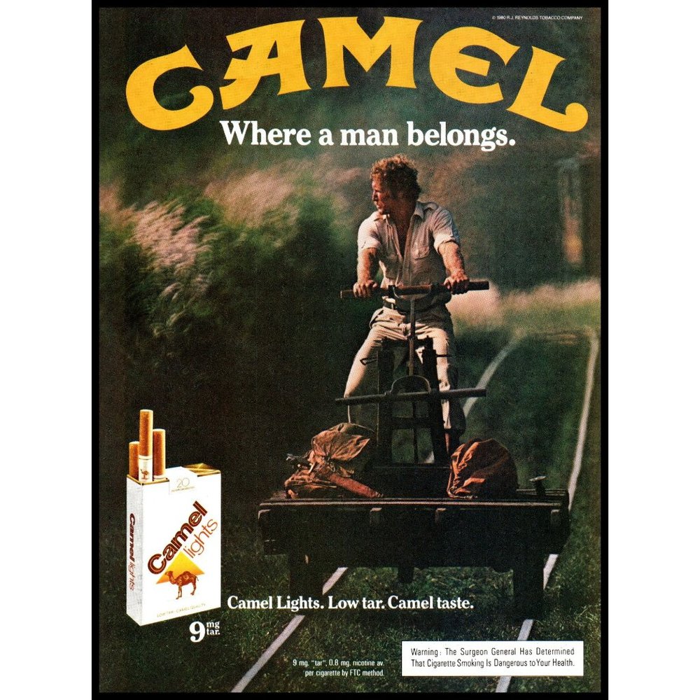 1980 Camel Lights Cigarettes Vintage Print Ad Railroad Handcar Wall Art Photo